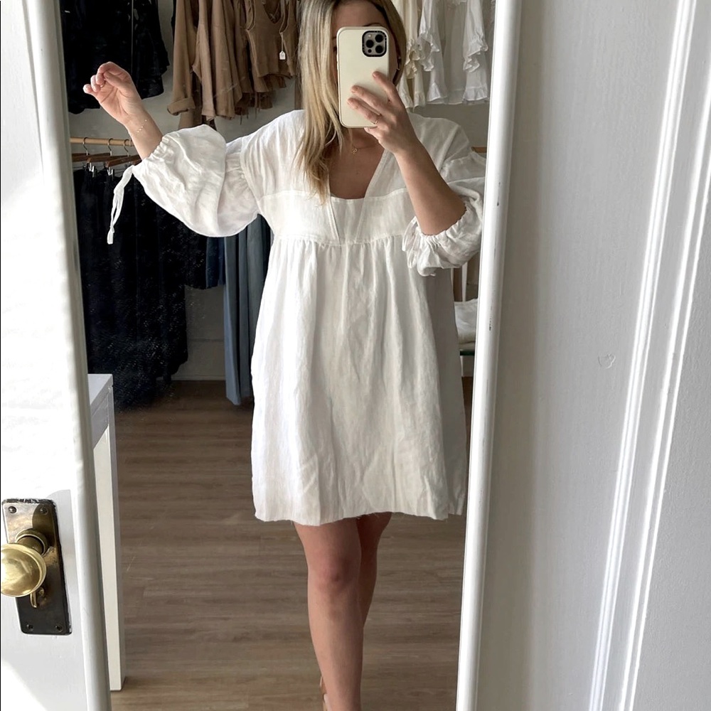 NWT harly jae Paysanne Mini Dress white linen large L XL